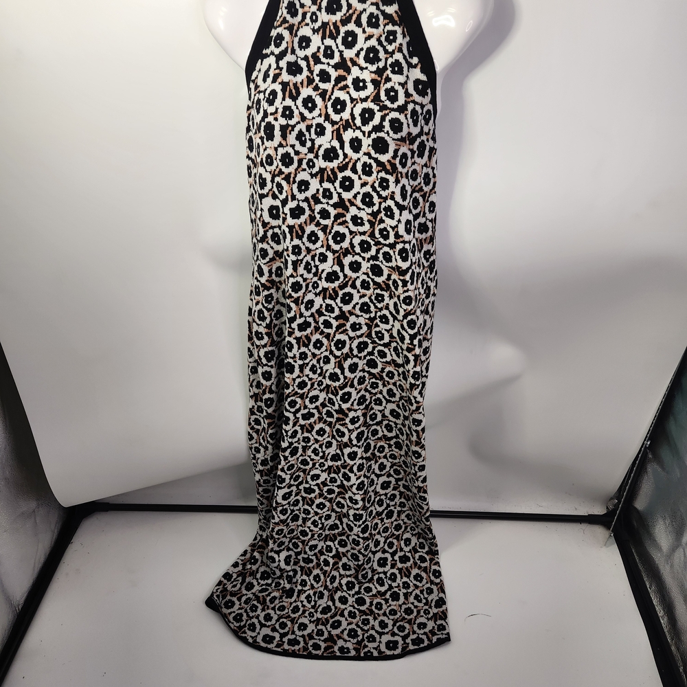 Diane Von Furstenberg Black White and Tan Knit Tie Around Neck Dress Size Medium
